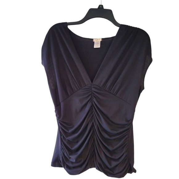 Studio Y Tops - Studio Y  black top with center shirred, short sleeve, women's  size large